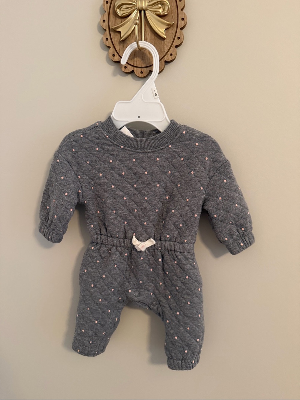 Carter's Quilted Gray One-Piece with Pink Dot Accents